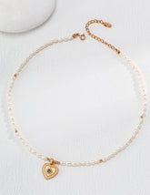 Collana Cuore S925 Placcato Oro 18k Perle naturali