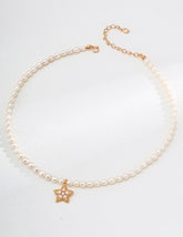 Collana Stella S925 Placcato Oro 18k Perle Naturali