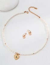 Set Collana & Orecchini Goccia S925 Placcato Oro 18k Perle Naturali