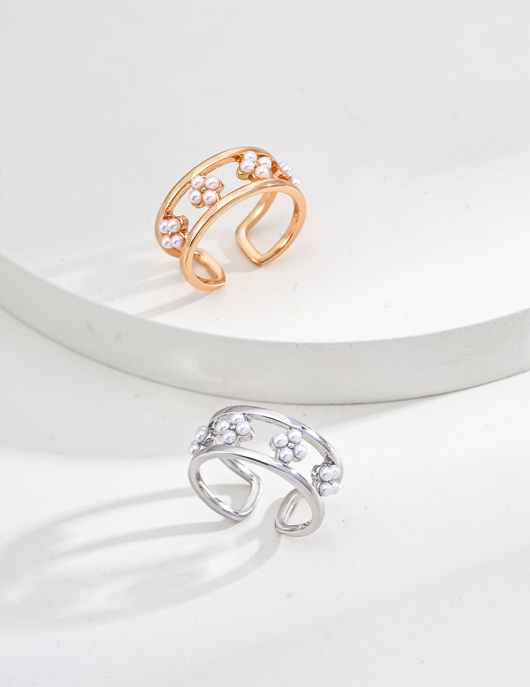 Anello Fiore S925 Placcato Oro 18k Perle Finte