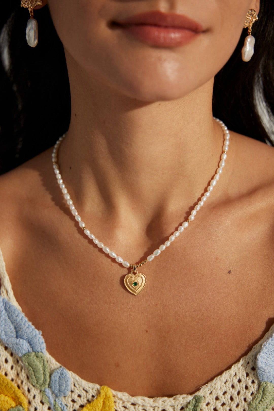 Collana Cuore S925 Placcato Oro 18k Perle naturali