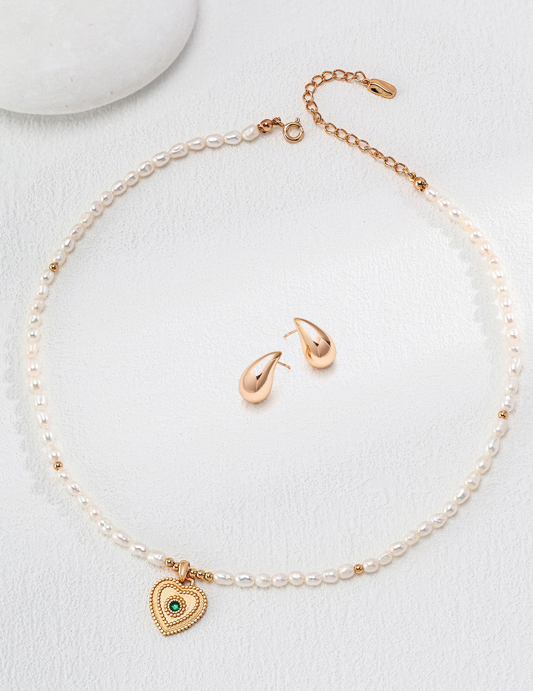 Set Collana & Orecchini Goccia S925 Placcato Oro 18k Perle Naturali
