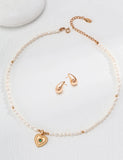 Set Collana & Orecchini Goccia S925 Placcato Oro 18k Perle Naturali