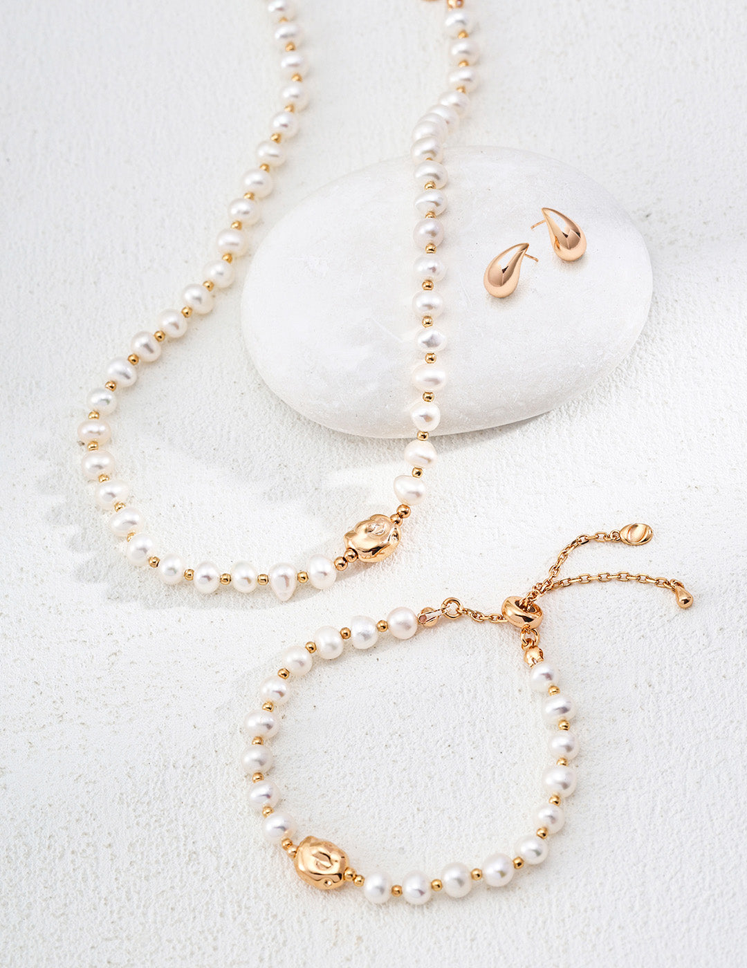 Set Armonia S925 Placcato Oro 18k, Perle Naturali